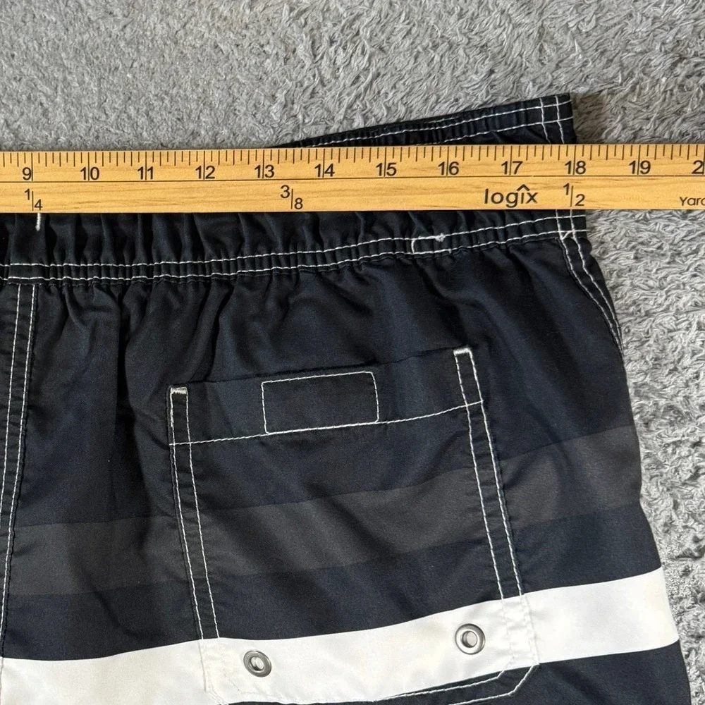 Merona Mens Striped Board Shorts Size L Black Grey White Cargo Swim Trunks